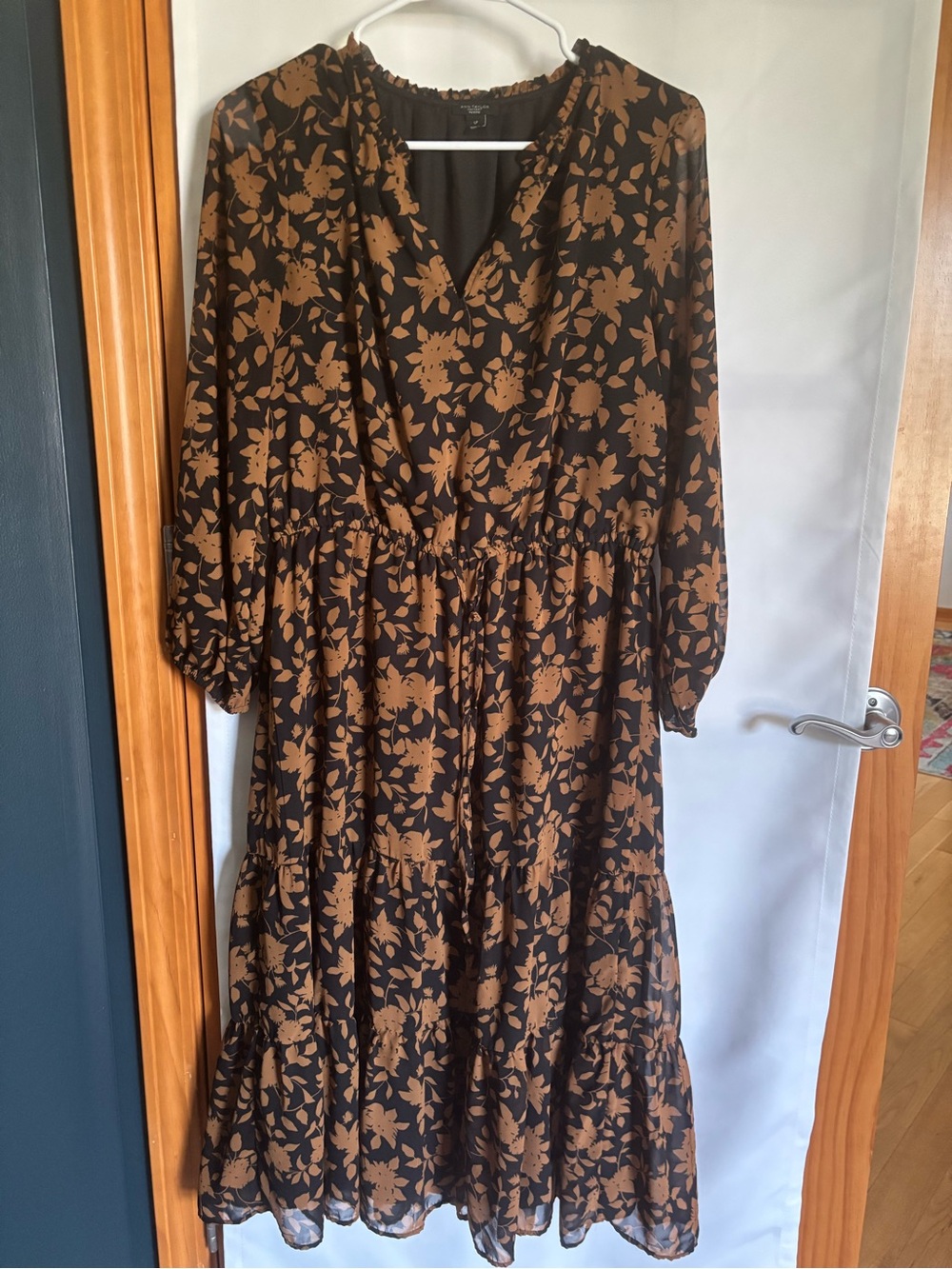 Ann Taylor Black Maxi Dress with Tan Floral Print
